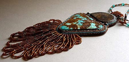 Beaded, Stone Mountain Turquoise and Ammolite necklace by Gail Farcello