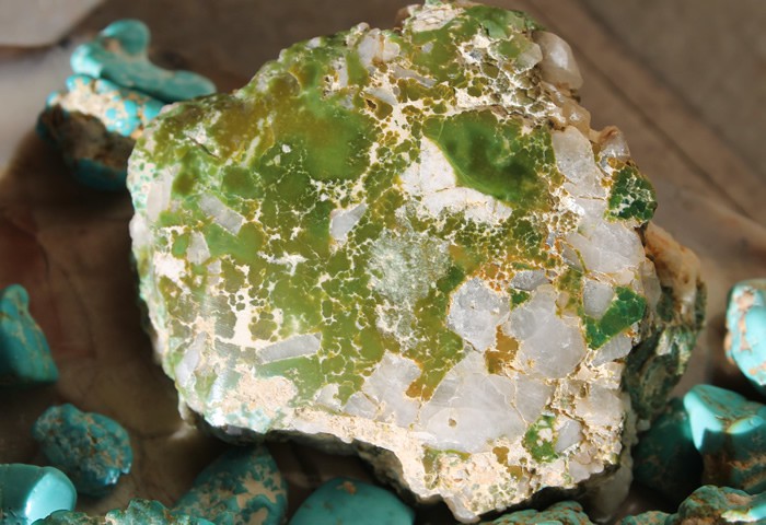 Green turquoise with quartz matrix