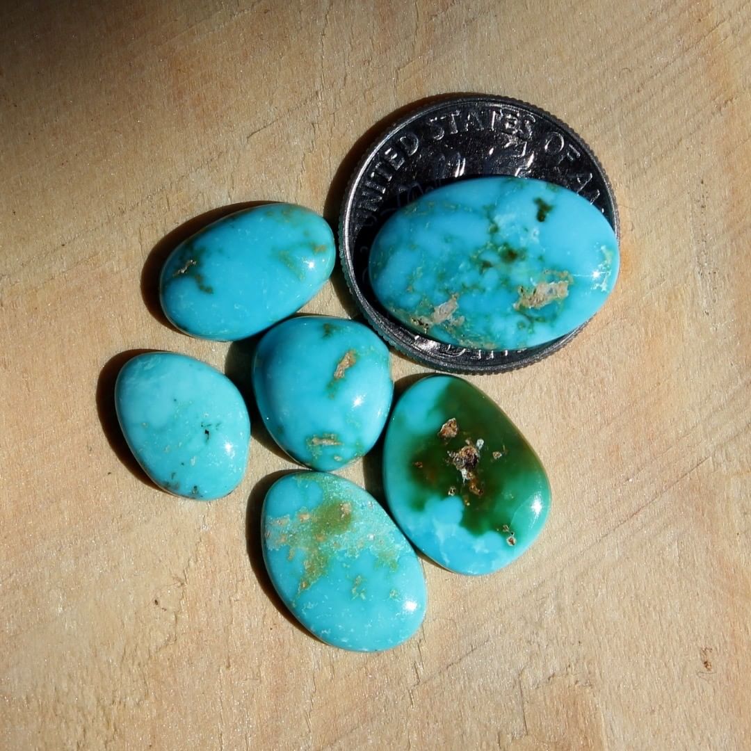 Natural blue Stone Mountain Turquoise cabochons
Instagram    $44 for 3.9, 2.8, 2.5, 2.5, 2.0, 1.9 cts untreated & un-backed Nevada turquoise.
