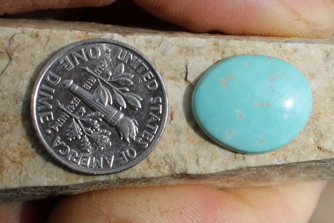 Natural blue turquoise cabochon (Stone Mountain Turquoise)
Claim it or Instagram    $11 for 4.4 carats untreated & un-backed Nevada turquoise. 
