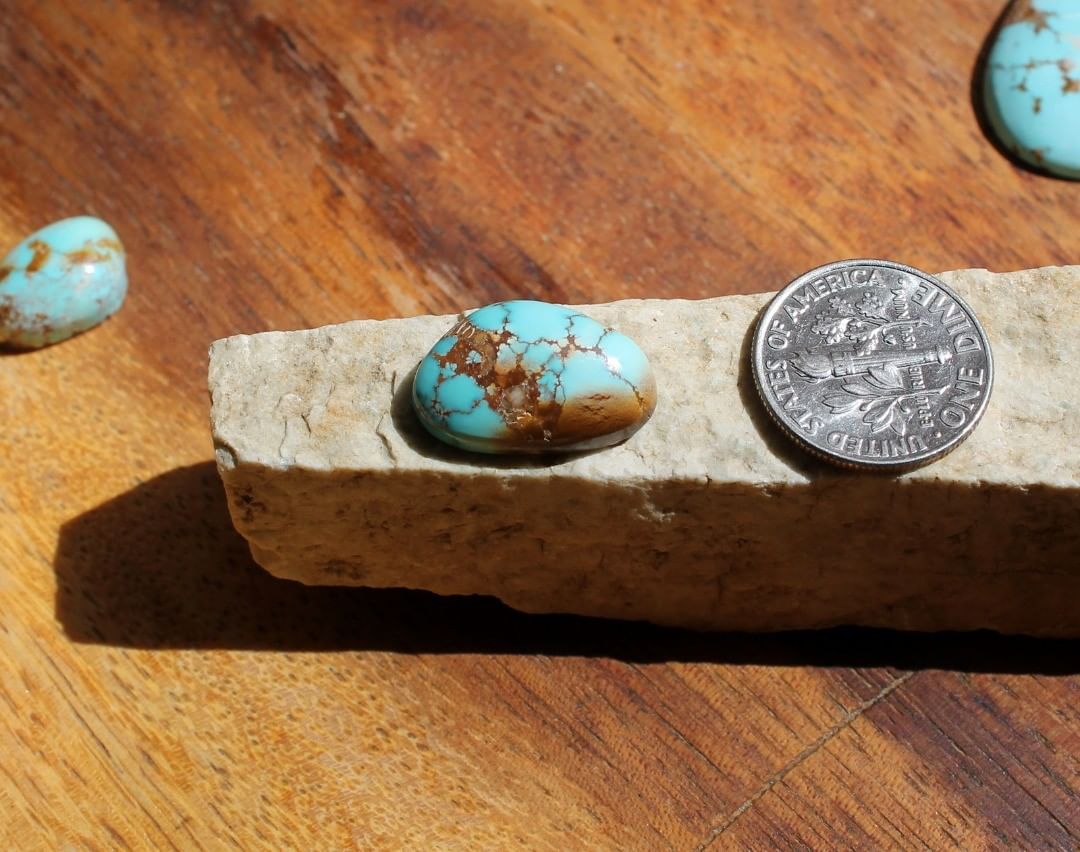 Natural blue turquoise cabochon w/ spiderweb inclusions (Stone Mountain Turquoise)
Instagram    $21 for 7.1 carats untreated & un-backed Nevada turquoise.
