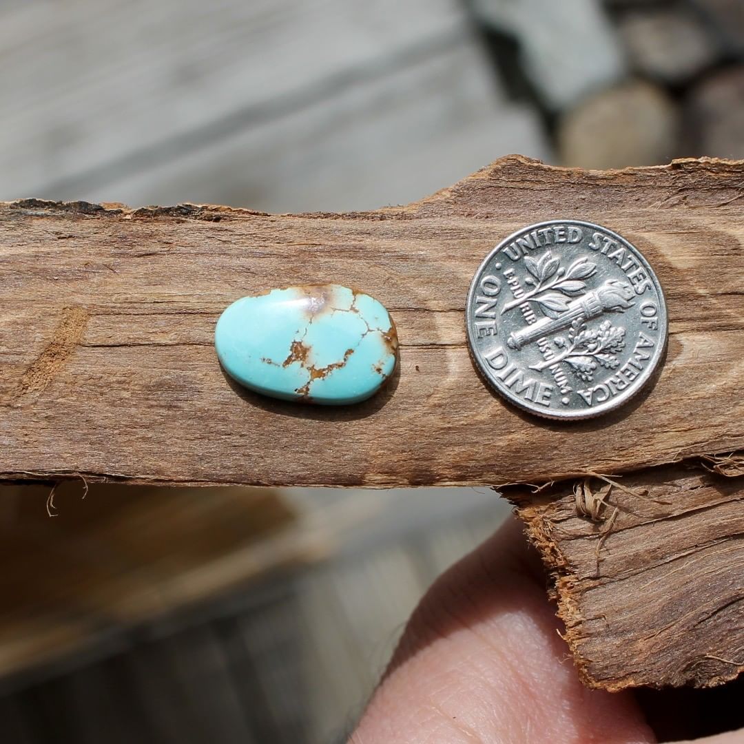 Natural blue turquoise cabochon w/ iron matrix (Stone Mountain Turquoise)
Instagram    $13 for 4.8 carats untreated & un-backed Nevada turquoise.
