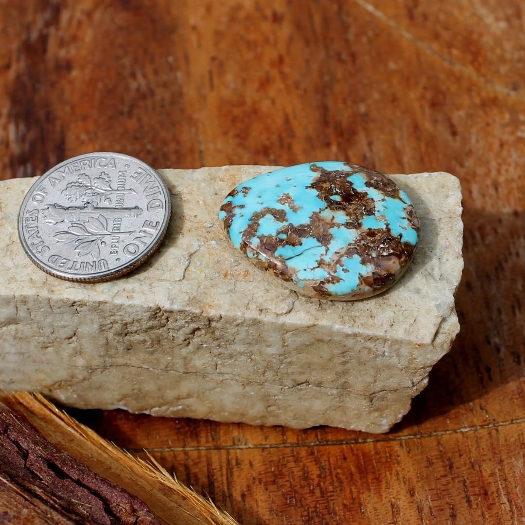 Natural blue turquoise cabochon w/ red quartzy matrix (Stone Mountain Turquoise)
Instagram    $35 for 12.6 carats untreated Nevada turquoise.
