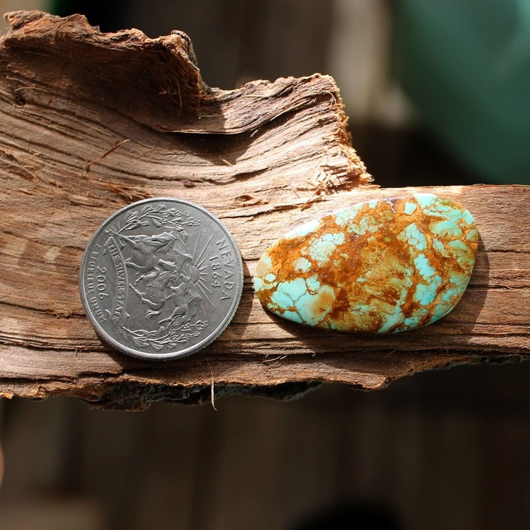 Natural blue turquoise with interesting orange matrix (Stone Mountain Turquoise)
Instagram    $42 for 14.8 carats untreated Nevada turquoise.
