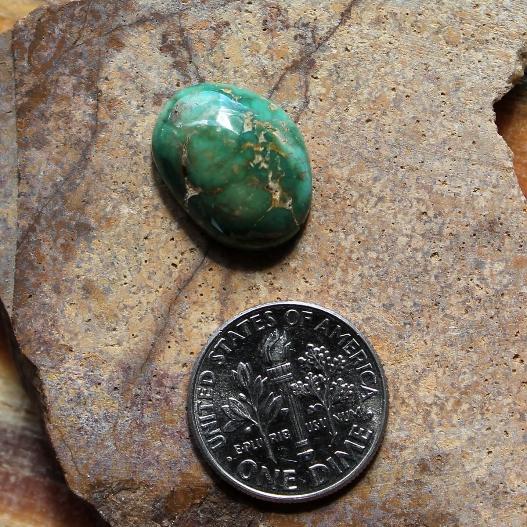 Natural green turquoise cabochon w/ tall dome (Stone Mountain Turquoise)
Instagram    $23 for 8.1 carats un-backed & untreated Nevada turquoise.

