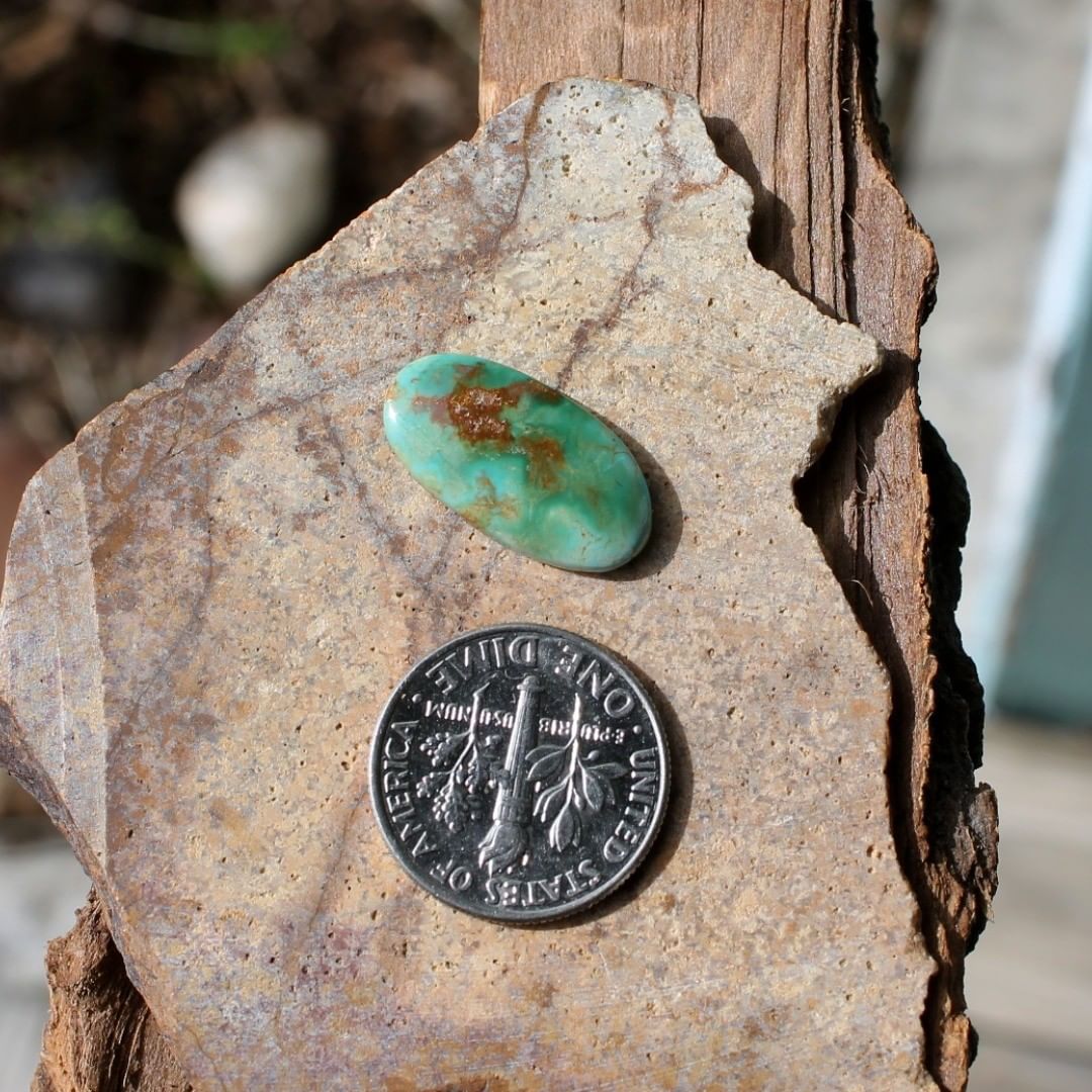 Natural green turquoise cabochon w/ interesting patterns (Stone Mountain Turquoise)
Instagram    $11 for 4.2 carats untreated Nevada turquoise. 
