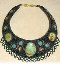 beaded broach necklace with turquoise and other gemstones